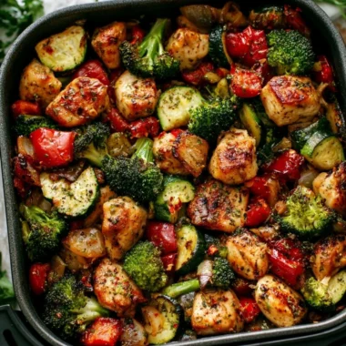 Crispy Air Fryer Chicken and Veggies on a plate for a healthy meal