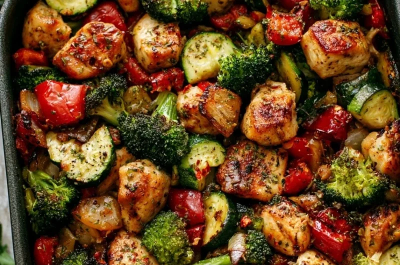 Crispy Air Fryer Chicken and Veggies on a plate for a healthy meal