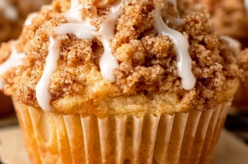 Freshly baked Apple Crumble Muffins with a crunchy topping