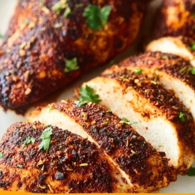 Baked Cajun Chicken Breasts seasoned with spices on a plate