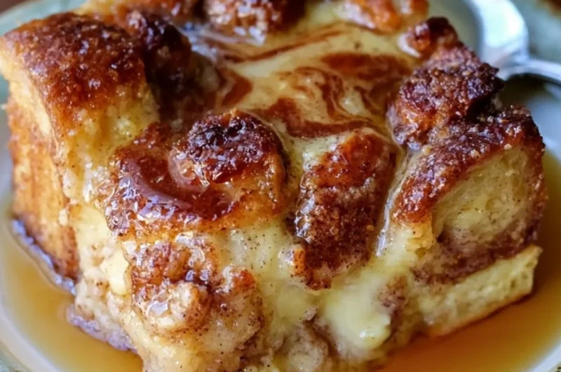 Delicious Pioneer Woman French toast casserole topped with syrup and berries