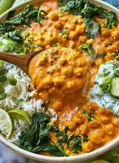 Delicious Chickpea Curry served in a bowl with fresh herbs