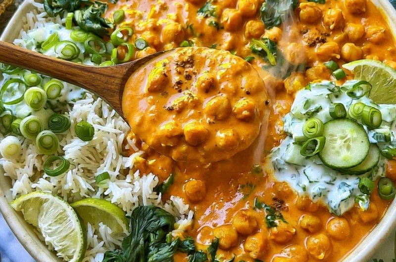 Delicious Chickpea Curry served in a bowl with fresh herbs