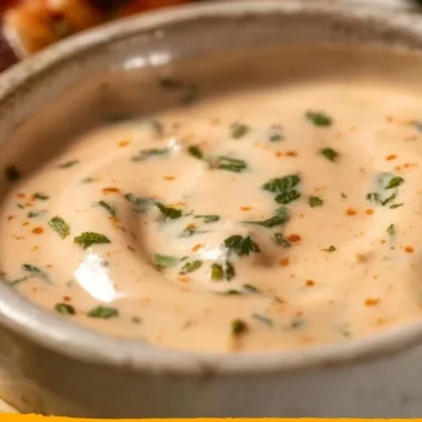 Creamy and spicy fish taco sauce in a bowl with fresh ingredients