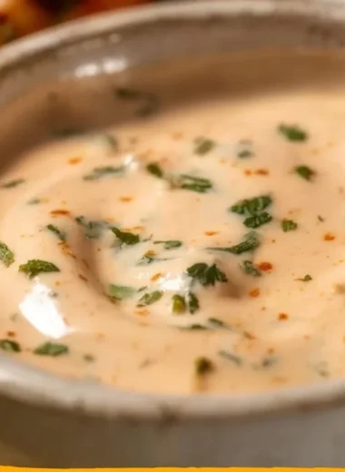 Creamy and spicy fish taco sauce in a bowl with fresh ingredients