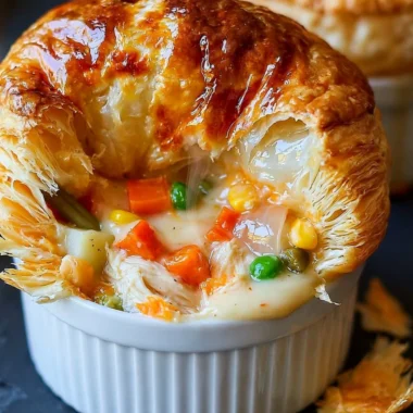 Creamy chicken pot pie with vegetables and flaky crust
