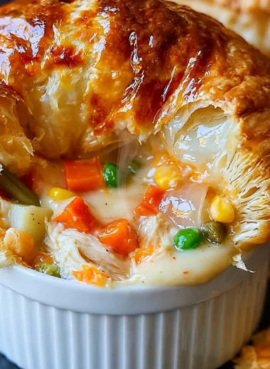 Creamy chicken pot pie with vegetables and flaky crust
