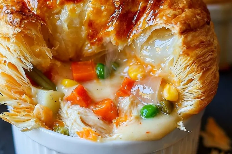 Creamy chicken pot pie with vegetables and flaky crust