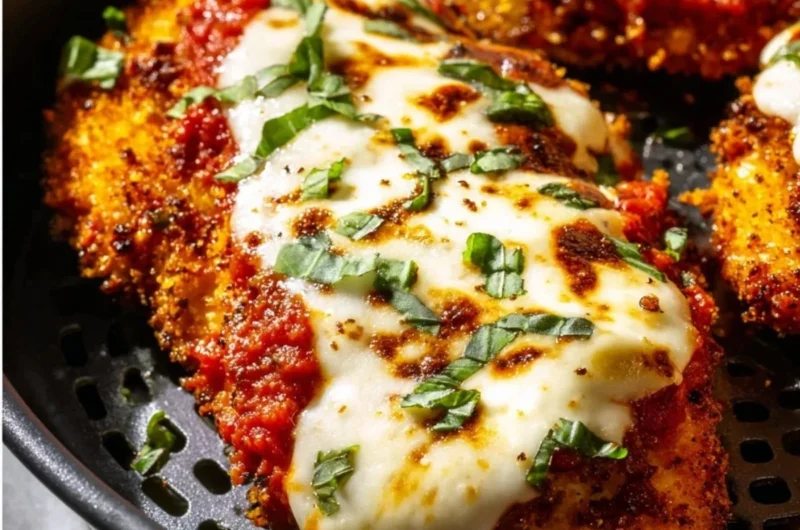 Crispy Healthy Chicken Parmesan recipe made in an air fryer