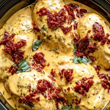 Crockpot Marry Me Chicken ready to serve with creamy sauce and herbs