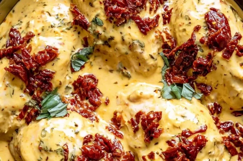 Crockpot Marry Me Chicken ready to serve with creamy sauce and herbs