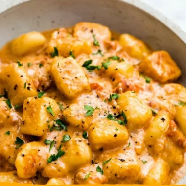 A bowl of garlic butter gnocchi with herbs and melted butter