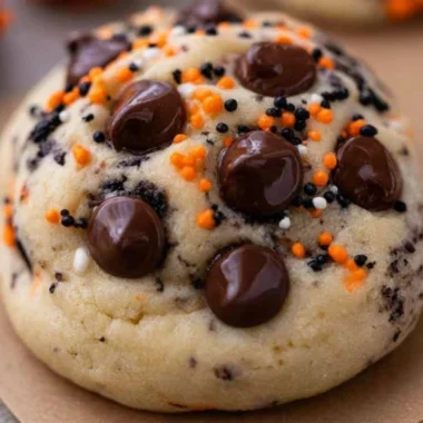 Halloween Oreo Stuffed Chocolate Chip Cookies on a spooky-themed plate.