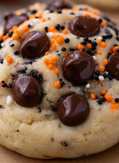 Halloween Oreo Stuffed Chocolate Chip Cookies on a spooky-themed plate.