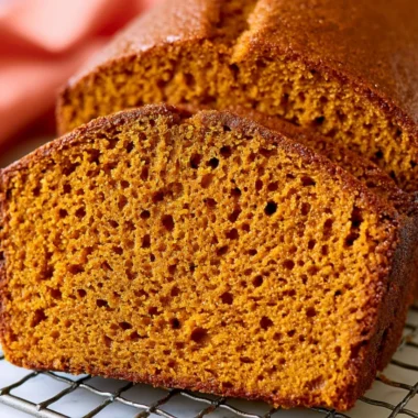 Slice of healthy pumpkin bread on a wooden table with autumn decorations.
