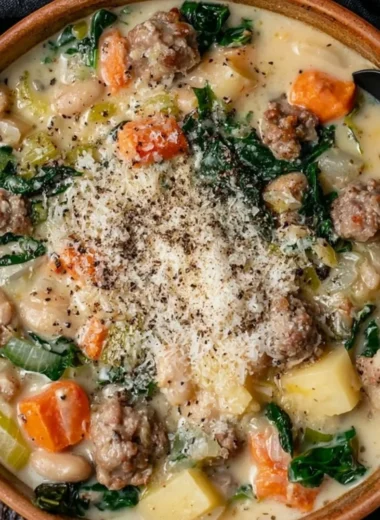 Italian Sausage and White Bean Soup garnished with parsley