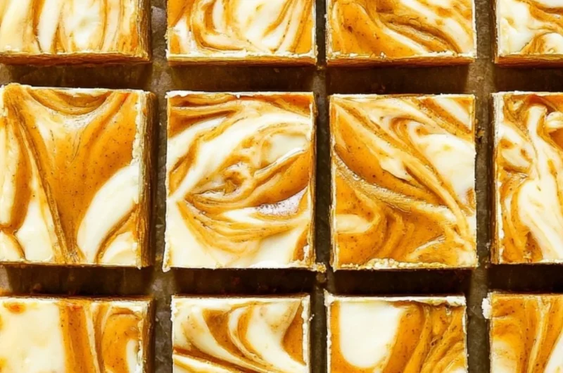 Delicious Pumpkin Cream Cheese Cheesecake Bars on a decorative plate
