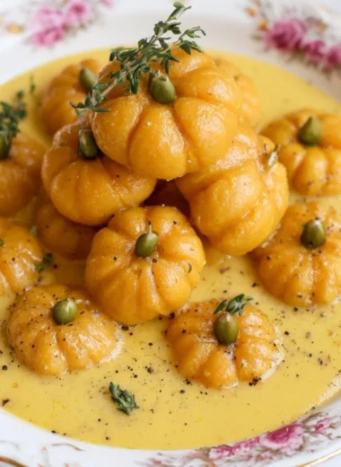 Delicious pumpkin gnocchi served with sage butter sauce