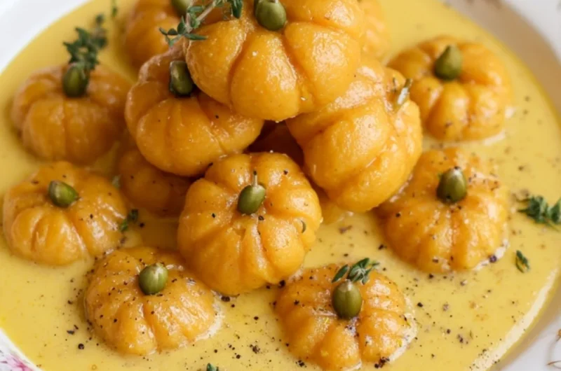 Delicious pumpkin gnocchi served with sage butter sauce