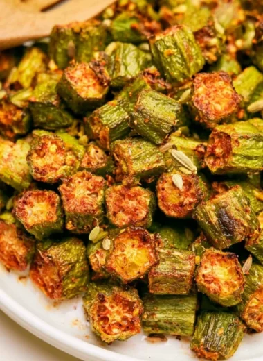 Delicious roasted okra served on a plate