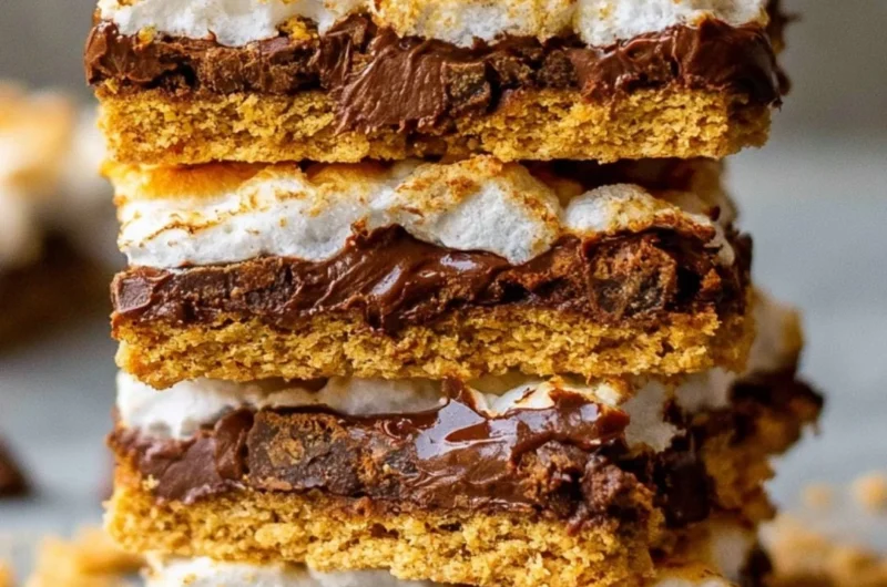 Delicious homemade S'more Bars with chocolate and marshmallows.