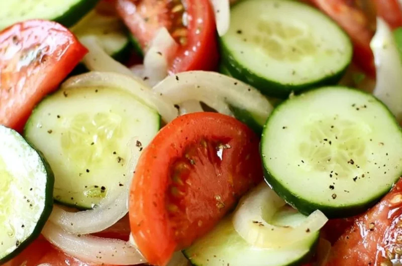 Fresh Tomato, Cucumber, and Onion Salad in a bowl