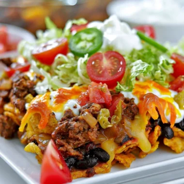 Delicious Walking Taco Casserole served in a dish with toppings.