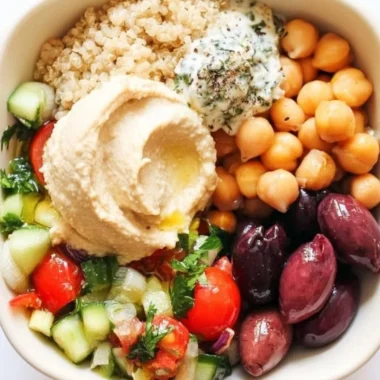 Colorful 5-Minute Mediterranean Bowl with fresh ingredients and healthy toppings