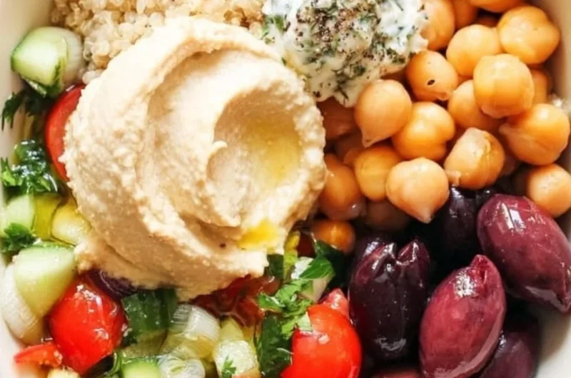 Colorful 5-Minute Mediterranean Bowl with fresh ingredients and healthy toppings