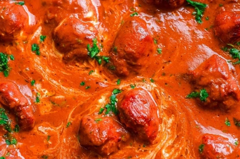 A delicious plate of Chicken Tikka Masala with tender chicken and creamy sauce