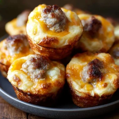 High-protein sausage pancake mini muffins on a plate, ideal for breakfast or snack.