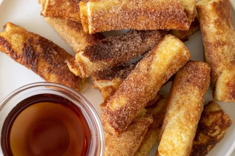 Delicious French Toast Roll-Ups served on a plate with syrup