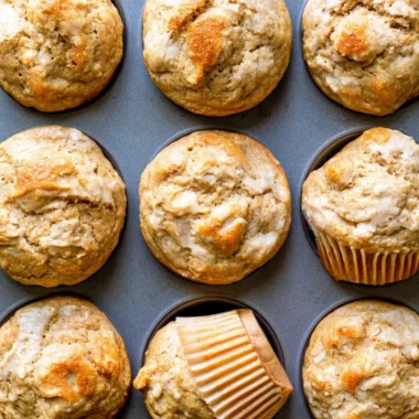 Healthy peanut butter banana muffins fresh out of the oven