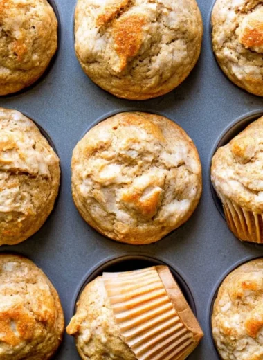 Healthy peanut butter banana muffins fresh out of the oven
