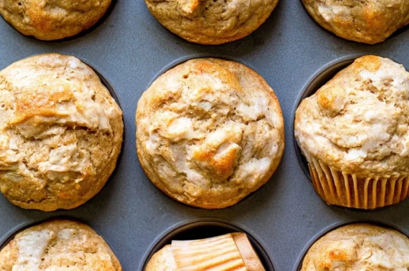 Healthy peanut butter banana muffins fresh out of the oven