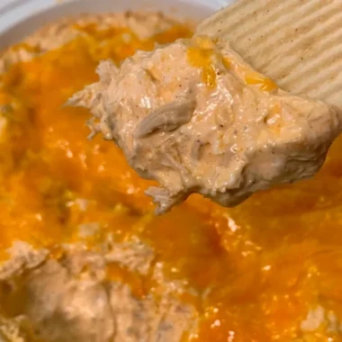 Creamy Chicken Taco Dip served in a bowl with tortilla chips on the side.