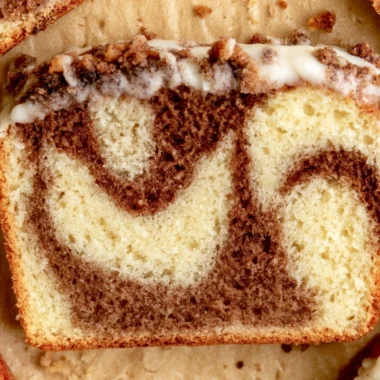Moist and fluffy Cinnamon Loaf Cake with a rich cinnamon swirl