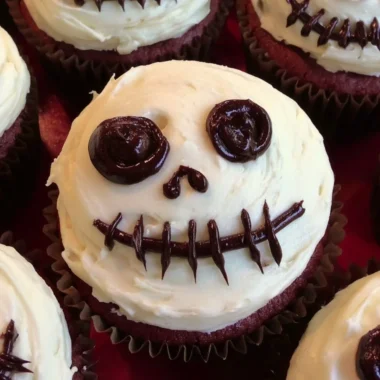 Creepy Halloween skull cupcakes decorated with icing and spooky features.