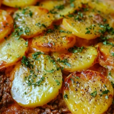 Delicious Hamburger Potato Casserole served in a baking dish