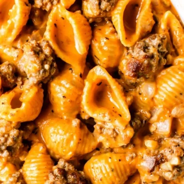 Delicious homemade hamburger helper with cheesy pasta and ground beef