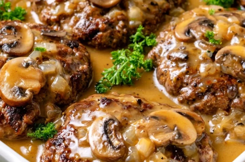 Serving of Poor Man’s Steak with sides on a plate, showcasing budget-friendly cooking.