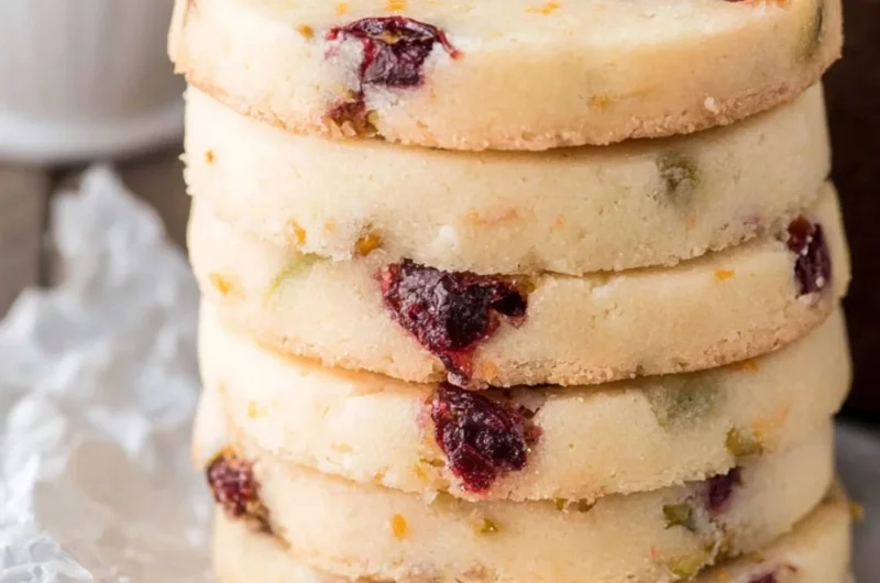 Cranberry Pistachio Shortbread cookies with cranberries and pistachios
