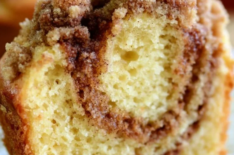 Easy coffee cake made with box cake mix, topped with cinnamon and sugar