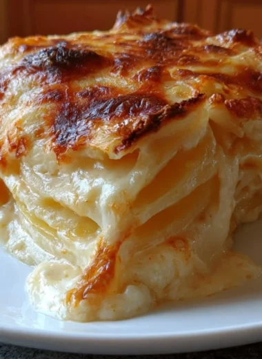 Delicious creamy cheesy scalloped potatoes baked to perfection.