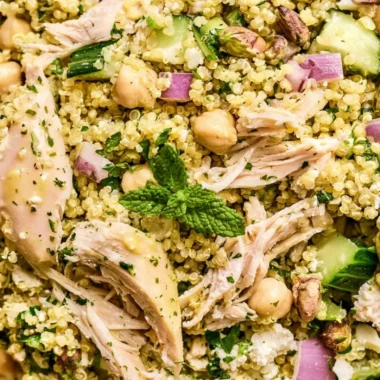High protein Jennifer Aniston Salad with fresh ingredients and vibrant colors