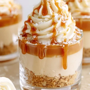 No-Bake Salted Caramel Cheesecake Cups served in elegant dessert cups