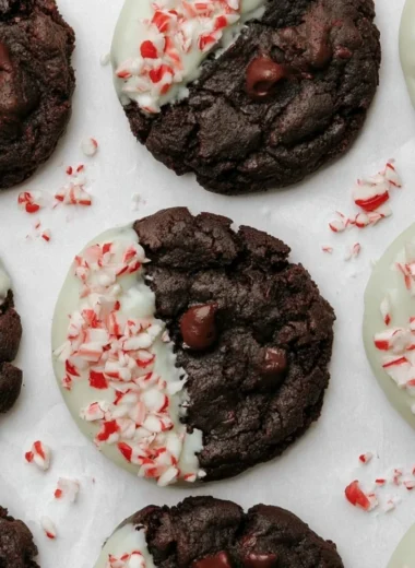 Delicious peppermint bark cookies topped with crushed candy canes