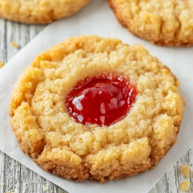 Plate of homemade raspberry Christmas cookies with crumble topping
