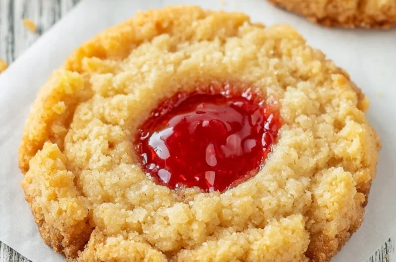 Plate of homemade raspberry Christmas cookies with crumble topping