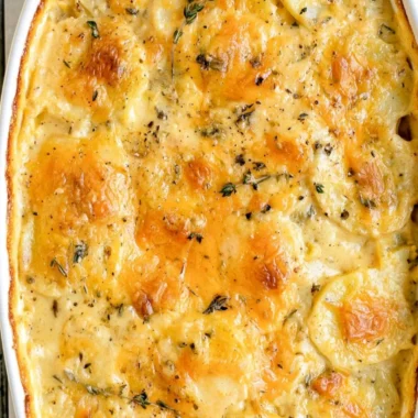 Creamy scalloped potatoes baked with cheese and spices